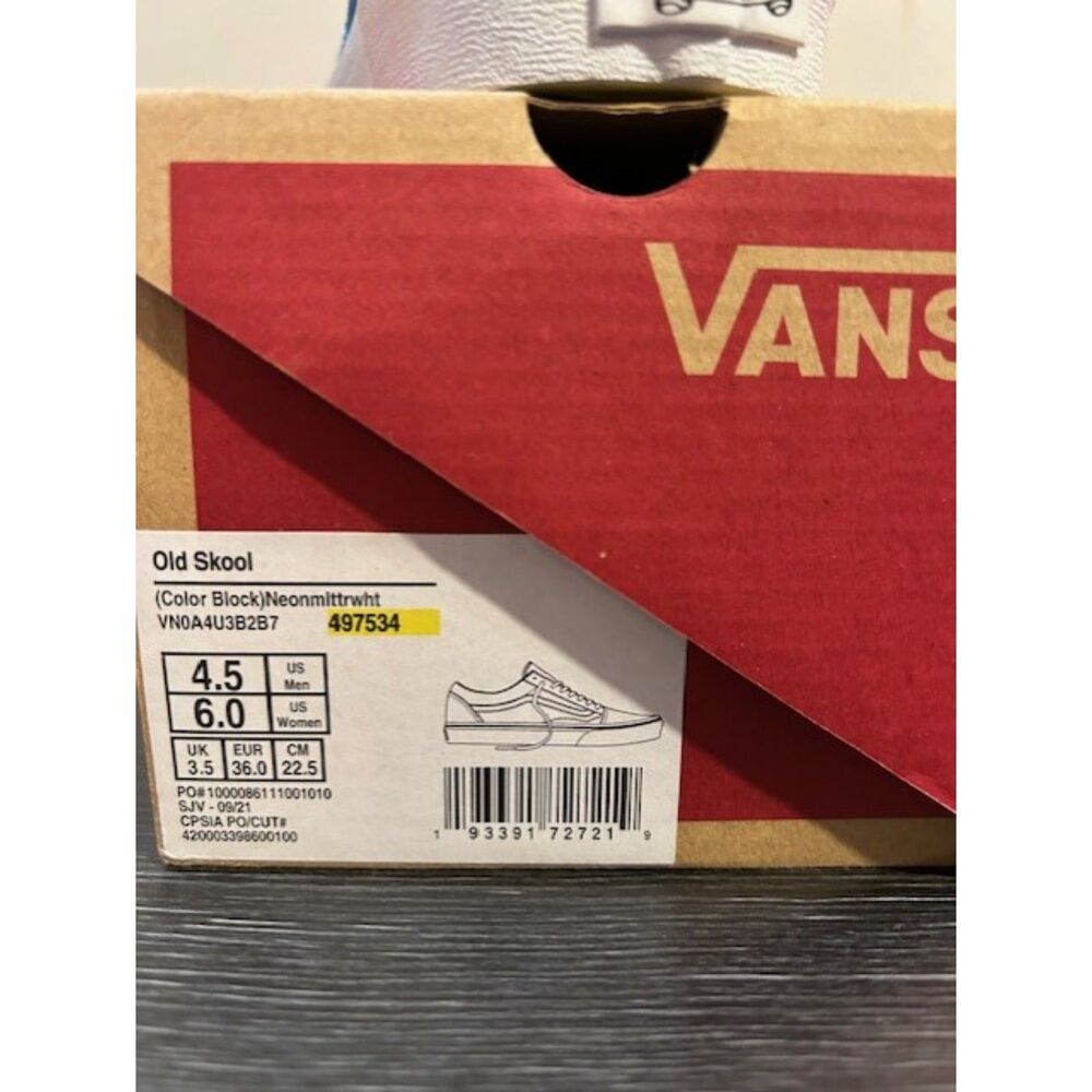 NIB Vans Old Skool Neon Color Block Sneakers Women's Size 6 Skate Shoes Canvas - Picture 5 of 5